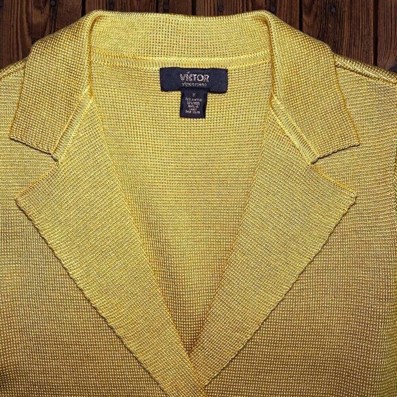 Victor Alfaro NEW Yellow Gold Spring Easter Sweater Cardigan Blazer Jacket S - Picture 2 of 3